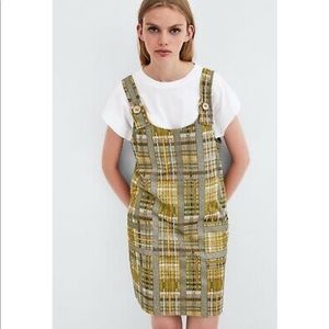 Zara Plaid Pinafore Overall Dress multicolor shiny